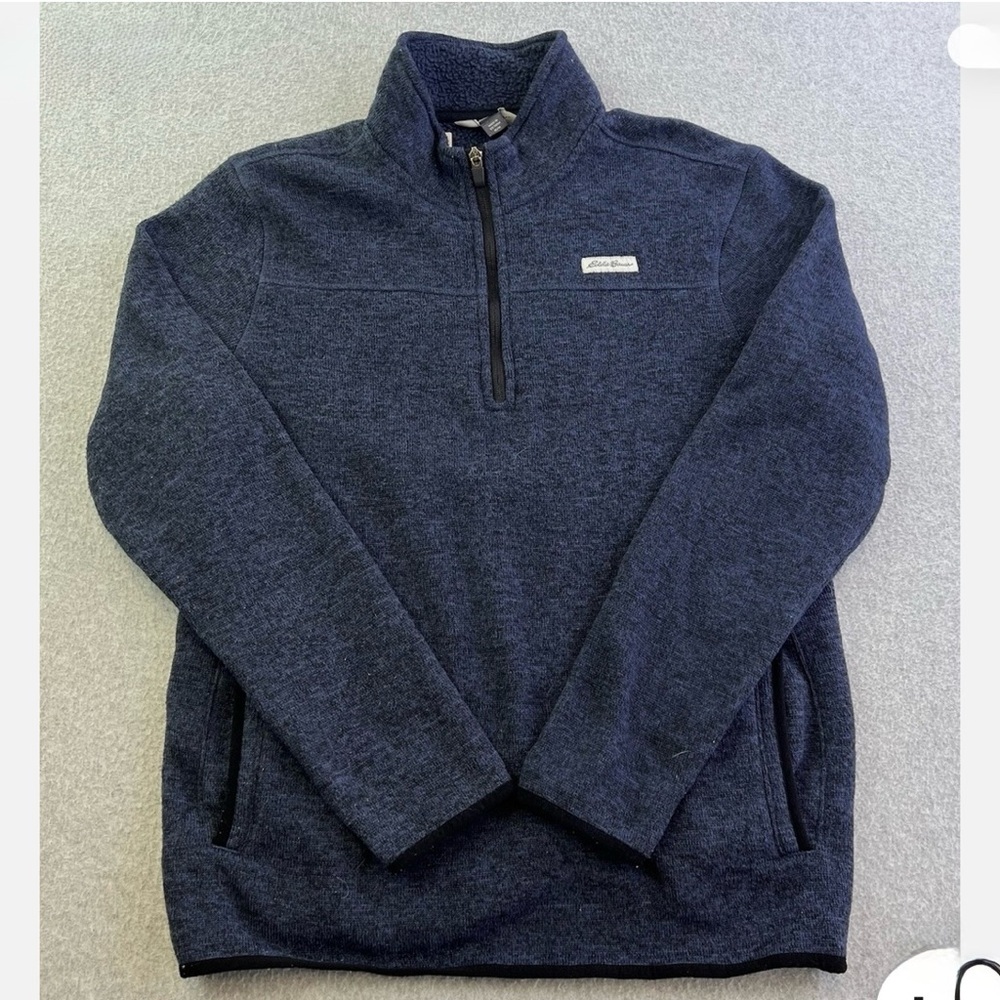 Eddie Bauer Men's 1/4 Zip Mock Neck Classic Fit Pullover Fleece Blue, Size Large